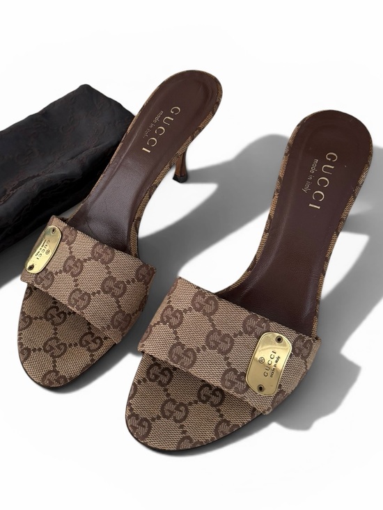 Gucci Shoes - Vintage Gucci by Tom Ford Beige GG Monogram Mules Heels / Size 37.5